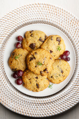 Handmade chocolate chip cookies. Top view table.