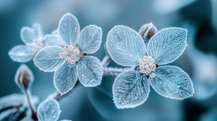 Frozen Blossoms, Winter Flowers, Nature Detail, Soft Focus Background