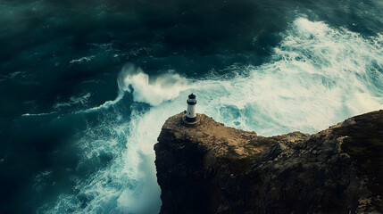 Lighthouse withstanding the storm: A dramatic seascape
