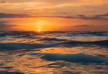 romantic sunset over the sea, with vibrant colors reflecting on the calm, beautiful waters.