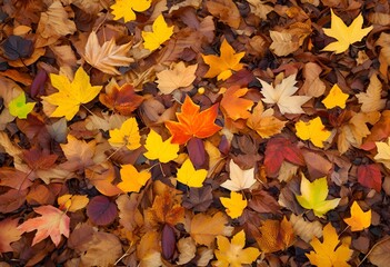 Maple leaves cover the ground, marking the arrival of autumn with vibrant colors and cool air.