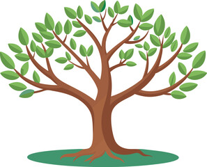 A detailed prune tree vector art illustration featuring lush green leaves, intricate branches, and ripe fruit, ideal for nature-themed designs.
