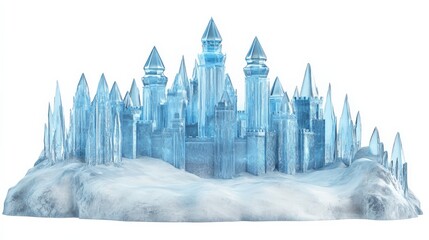 Icy Crystal Fortress Surrounded by Fluffy Snowy Landscape