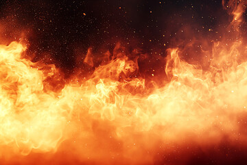 Fototapeta premium Vibrant flames consume the space with fiery edges and a hazy smoky background creating an intense and burning atmosphere.