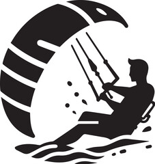 Kitesurfer with kite in motion silhouette vector
