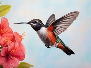 Fototapeta premium Hummingbird near flowers