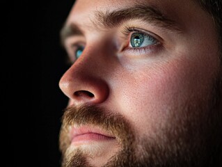 Obraz premium Man looking up with blue eyes