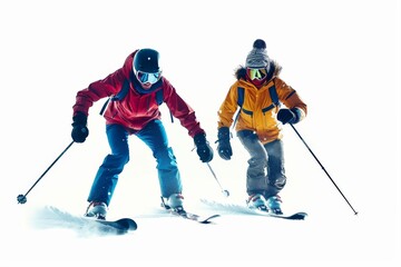 Snowboarding Duo in Action Isolated On White Background.