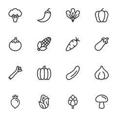 A set of vegetable icons in black and white