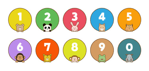 ひょっこり顔を出す動物アイコンセット｜丸枠付きベクター素材