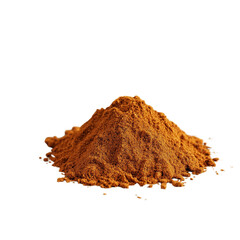 A fine pile of golden-brown powder Pumpkin Pie Spice isolated on white background and transparent background, suggesting a substance like spice, mineral, or flour.