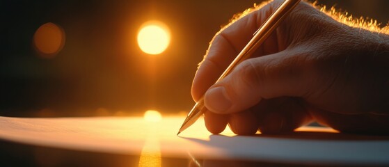 Hand writing on paper with pen