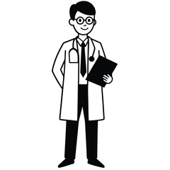cartoon male doctor with glasses and a clipboard