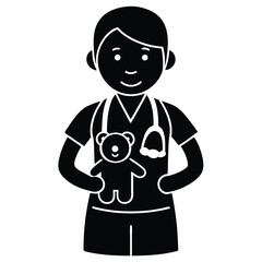 cartoon pediatric nurse with colorful scrubs holding clipboard