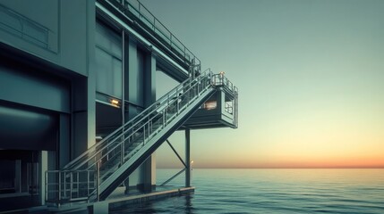 Obraz premium Oceanside Platform Staircase at Sunset