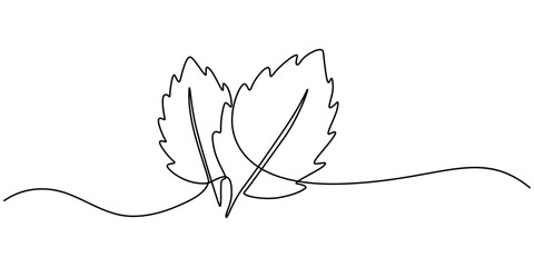 Continuous one line drawing of mint. Modern style vector illustration on isolated background, Mint, spearmint vector illustration.Background for label design. One continuous line art drawing. © Line emotion