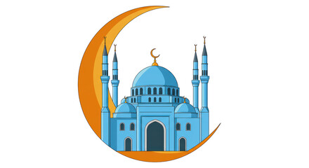 Isolated Mosque with Crescent Moon