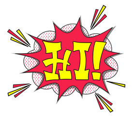 Comic lettering hi. Vector bright cartoon illustration in retro pop art style. Comic text sound effects. EPS 10.	