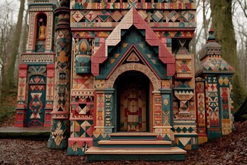 Naklejka premium Colorful Folk Architecture Amidst a Forest