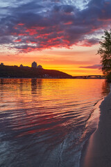 Fiery Sunset over Dnipro River Kyiv