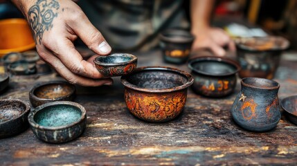 A prop designer aging objects to look historically accurate