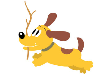 キャンプで薪を集める犬
