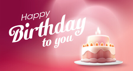 Happy Birthday celebration typography design with 3d birthday cake for greeting card, poster or banner. Vector illustration