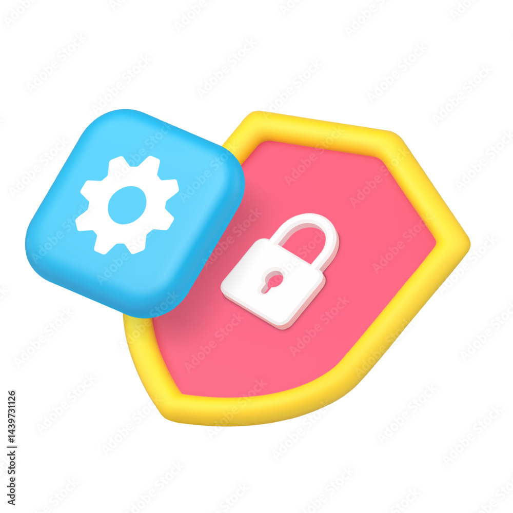 Poster privacy security safety settings option identification configuration 3d icon realistic vector illust