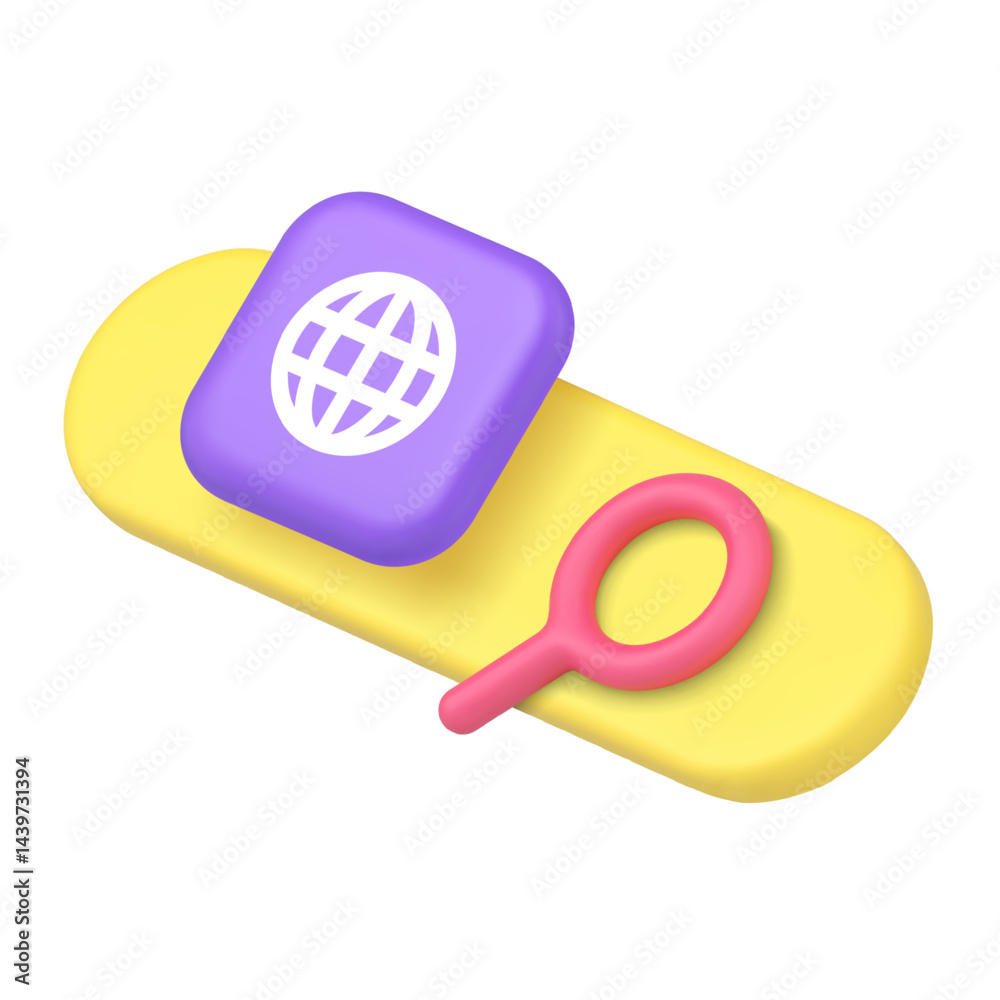 Poster internet browser global search here bar web link for user interface 3d icon realistic vector illustr