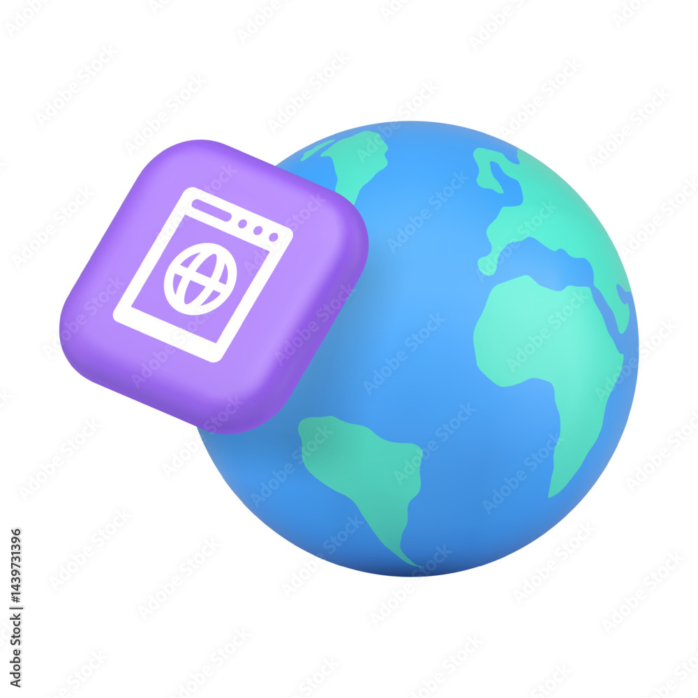 Poster internet browser global search website cyberspace connection 3d icon realistic vector illustration. 