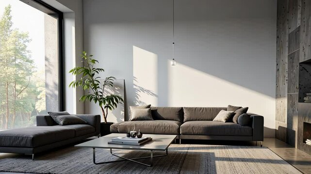 Modern living room with natural light and minimalist design  