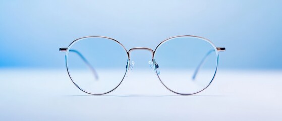 Round eyeglasses with blue lenses