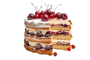 Naked Cake with Berries Isolated On White Background.