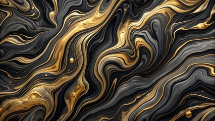 Obraz premium Abstract Swirling Black and Gold Liquid Marble Texture Design for Elegant Backgrounds and Decor