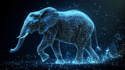 Holographic Elephant Futuristic Beast of Digital Innovation Glowing with Blue Particles