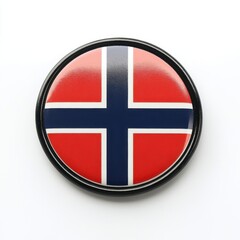 Obraz premium Round badge featuring the Norwegian flag, isolate on white background