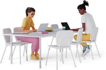 young man and woman discussing something while working