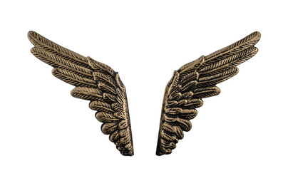 Golden wings decoration isolated on white background with clipping path