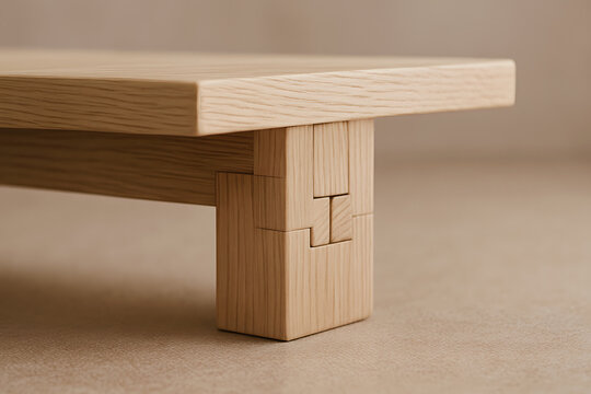 close-up of traditional japanese wood joinery on tatami platform