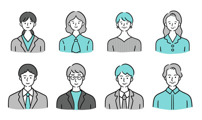 20代・30代・40代の男女のイラスト(ベクター 編集可能 お客様の声 シンプル モノクロ)