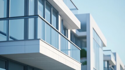 Fototapeta premium Modern building facade with glass balconies