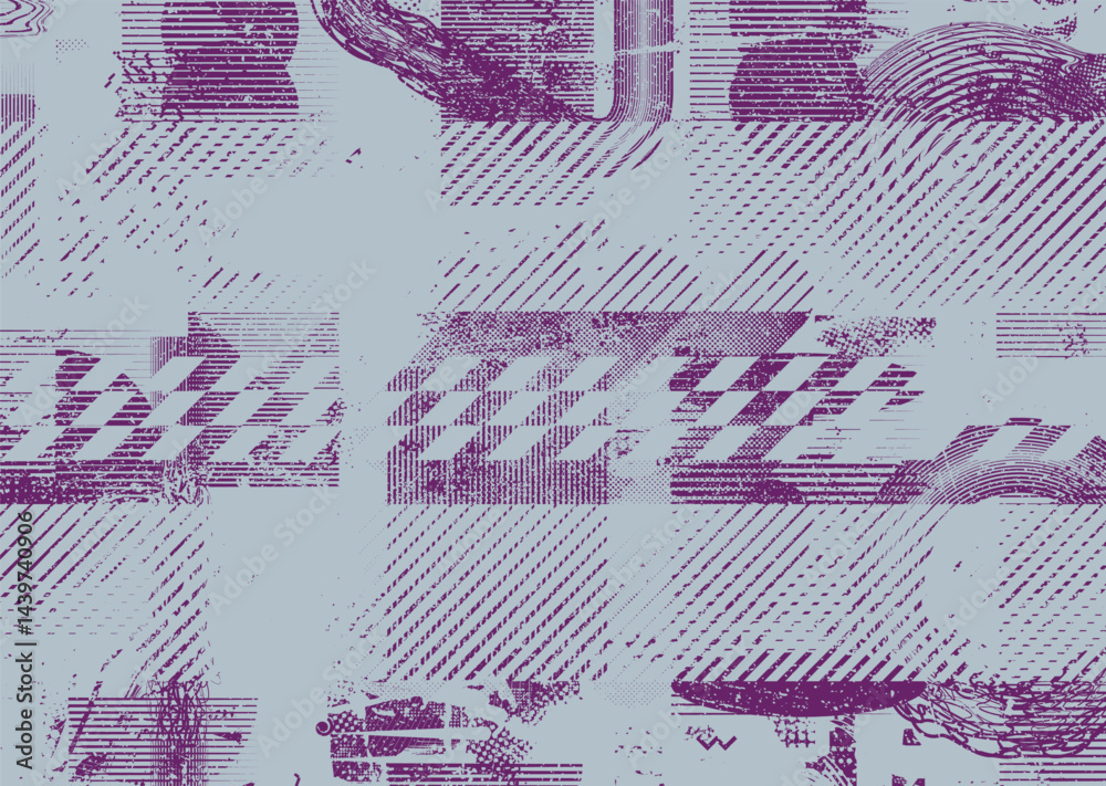 Aufkleber Background with glitch distorted grunge textures . grunge background texture with halftone dots, glitched shapes, textures and lines .Screen print vector background with grunge textured surface.