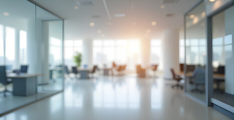 Blurred empty open space office. Abstract light bokeh at office interior background for design.
