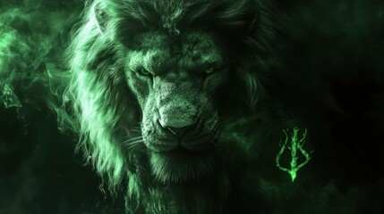 Green Lion Smoke Portrait, Fantasy Background