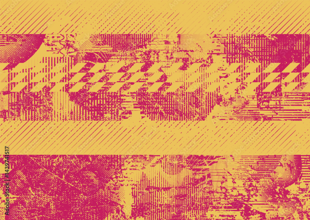 Aufkleber Background with glitch distorted grunge textures . grunge background texture with halftone dots, glitched shapes, textures and lines .Screen print vector background with grunge textured surface.