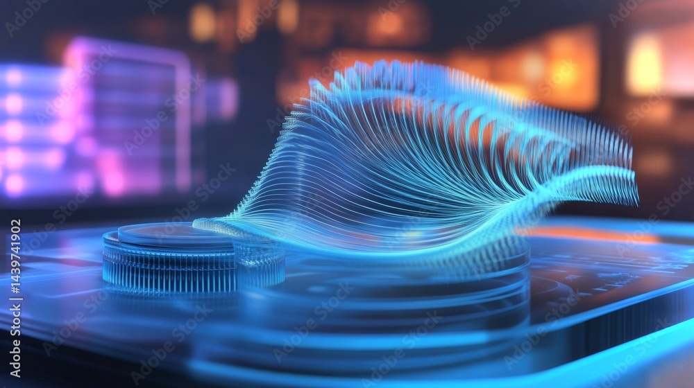 Poster model of elastic wave reflection displayed in a futuristic lab setting with holographic technology