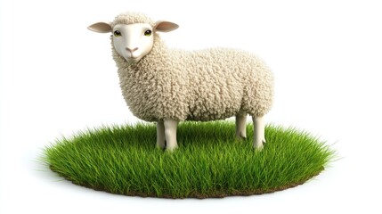 Fototapeta premium Fluffy sheep in grassy field (1)