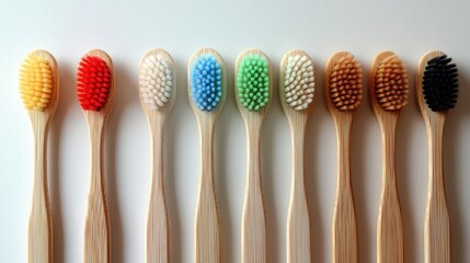 Colorful Bamboo Toothbrushes Arrangement on White Background