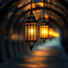 Hanging ornate lamps glow
