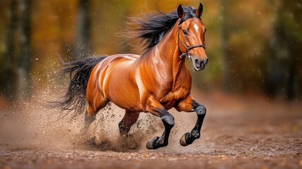 Obraz premium A wild horse galloping powerfully through an open field